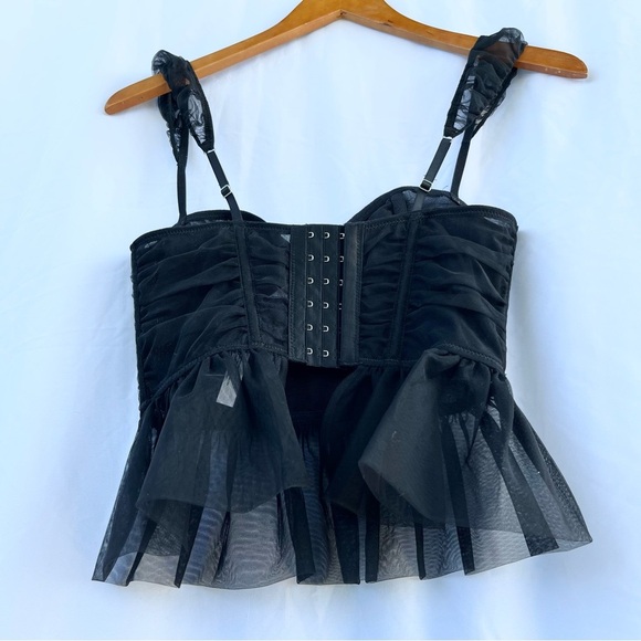 URBAN OUTFITTERS | NWT OUT FROM UNDER ROSEABEL TULLE ROSETTE CORSET IN BLACK SMA - Picture 6 of 6
